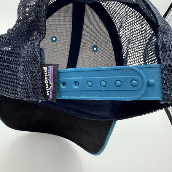 Mens Patagonia Fitz Roy Trout Trucker Hat Mesh Teal Navy Snapback Cap Fishing - Picture 6 of 7